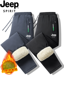 Jeep Mens Fleece Lined Thickened Casual Pants Winter Warm Long Trousers Sheepskin Velvet plus Size Comfortable Fashion City Wear
