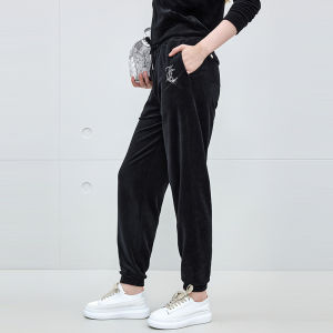 Juicy Couture | Cotton Velvet Rhinestone Joggers Gray