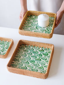 Naturally Woven Shell Tray Creative Handmade Fruit Plate Decorative Display Jewelry Storage Tea Tray Ethnic Style Home Decor
