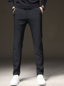 ROMON | Lormen Mens Fleece Lined Casual Slim Fit Trousers Business Straight Leg Pants No Ironing Required High End Leisure Long Trousers