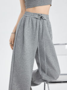 American Style Drawstring Sports Pants Womens Grey Spring Autumn Loose Casual Straight Leg Wide Leg Sweatpants