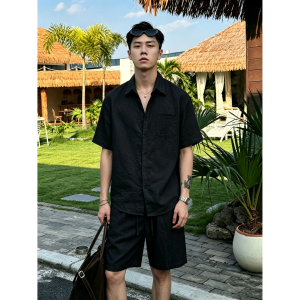 OUMULONG | Bộ Áo Sơ Mi và Quần Short Linen Mùa Hè Thoáng Mát