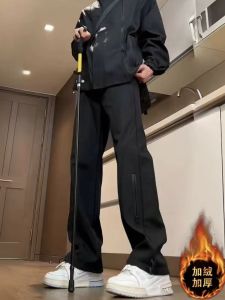 Quần Dài Ống Đứng Thể Thao Nam Mùa Thu Đông Chống Gió Lót Lông Cừu Rộng Rãi Cỡ Lớn Quần Dài Thường Ngày Thương Hiệu Thời Trang