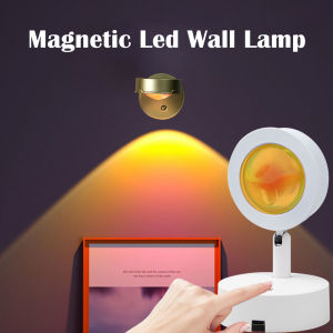 Magnetic Cordless Led Wall Lamp Touch Switch Rechargeable Night Light 360° Rotatable Sunset Projection Light Ambient Light