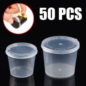 Guan 50Pcs Sắc Tố Sơn Hộp Với Bản Lề Nắp Nhựa Takeaway Nước Sốt Cốc Container hộp thức ăn 25/30/40Ml Palette Dùng Một Lần
