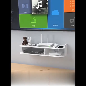 Non perforated two-layer router storage rack and TV set-top box/DVD machine wall mounted storage box for home living room