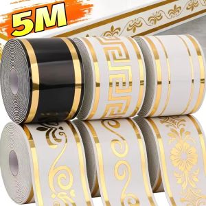 5M Self Adhesive Skirting Board PVC Soft Waterproof Anti-collision Wall Trim Strip Waist Line Sticker Gold Border Floor Edge Protector Home Decor