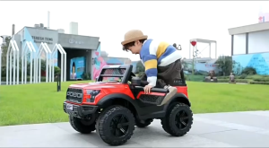 Rechargeable Kids Electric Car - Ford Raptor Jeep Style | 2 Seats Real Music & Horn LED Lights Slow Start Parental Remote Control | Soft Rubber Wheels for Indoor Outdoor Ride On Toy Gift