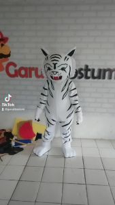 Kostum maskot badut macan putih dan hitam setelan dewasa lucu