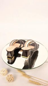 Dép quai ngang Lume da PU cao cấp màu đen đế cao su non chống trơn trượt đế cao 5cm