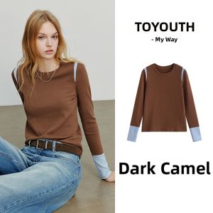 Toyouth | Fall New Arrival Color Block Patchwork Stretch Slim Long Sleeve T-Shirt