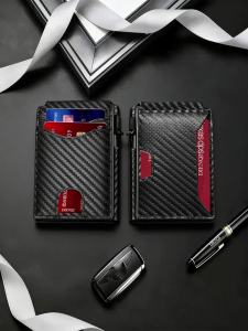 Sợi Carbon RFID Thẻ Tín Dụng Mỏng Mỏng Tối Giản Ví Dành Cho Nam Chống Trộm Da Tổng Hợp Sang Trọng Đựng Thẻ Ví