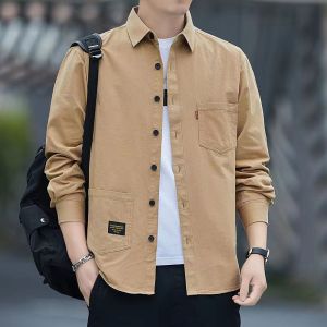 Tooling Shirts Men Safari Style Cotton Long Sleeve Loose Tops Turn-Down Spring Autumn Male Casual Shirts Homme