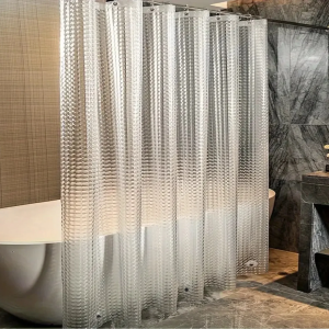 1pc Waterproof Clear Crystal Shower Curtain with Plastic Hooks Transparent Bath Curtain for Bathroom Window Door Bath Decor