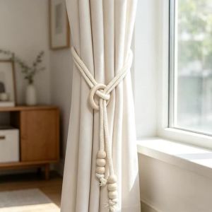 2pcs Boho Wood Ring Curtain Tiebacks Cotton Braided Holdbacks for Nordic Home Decor