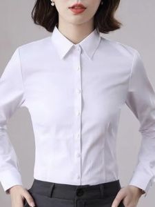 เสื้อเชิ้ตแขนยาวสีขาวสำหรับผู้หญิง ชุดทำงานธุรกิจฤดูใบไม้ร่วง สำหรับพนักงานต้อนรับ สำนักงานขายอสังหาริมทรัพย์ เสื้อผ้าทำงาน ชุดสัมภาษณ์