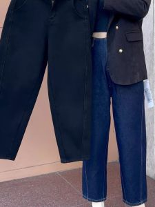 High Waist plus Size Black Denim Jeans Womens Autumn New Style Elastic Short Eight Pieces Harlan European Goods Dad Pants