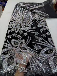 OLEVO | Hot selling beaded lace velvet lace 5 yards for womens luxurious beaded embroidery long evening dress Fall Ankara Fabric AT3040