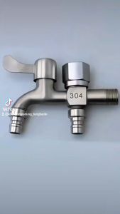 Vòi nước 2 đầu ra inox Vòi nước 2 đầu cho máy giặt chia nước thành 2 cổng xả độc lập chất liệu Inox 304 cao cấp