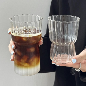 BibLio Striped Drinking Glass Cup Transparent Drinkware For Juice Coffee