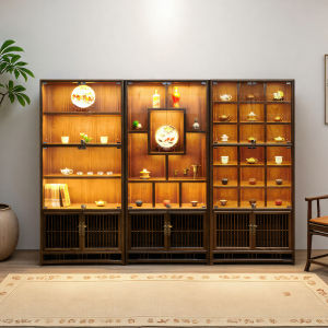 New Chinese Style Tea Pot Display Cabinet Solid Wood Glass Door Multi Treasure Rack Wine Cabinet Movable Customizable ZF88002