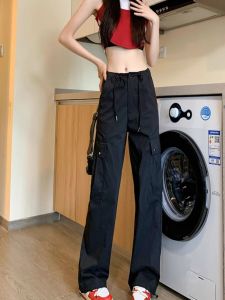 กางเกงทำงานทรงหลวมเอวสูง ทรงหลวม กางเกงขายาวทรงหลวมสำหรับผู้หญิงไซส์ใหญ่ ทรงลำลอง สไตล์ฤดูใบไม้ผลิและฤดูใบไม้ร่วง