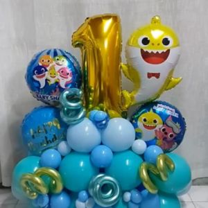 Balon Foil Baby Shark Jumbo Warna Warni Balon Kartun Tema Hiu Balon Bulat Baby Shark Untuk Dekorasi Pesta Ulang Tahun Anak-anak