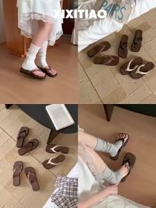 XIXITIAO | Double Thin Straps Square Toe Slip-resistant Womens Platform Flip Flops