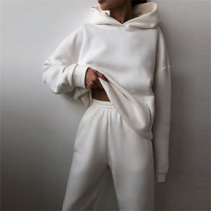 Two-Piece Oversized Tracksuit for Women Warm Hoodie Sweatshirts Long Pant Sets Casual Hoody Monochromatic Autumn Fashion
