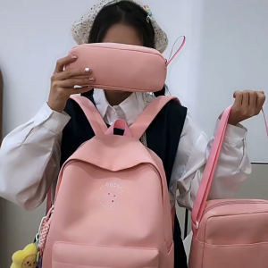 {Free pendant}Tas 3pcs/set Canvas Backpack Large Capacity Cute Schoolbag Simple Solid-color Womens  Bagpack