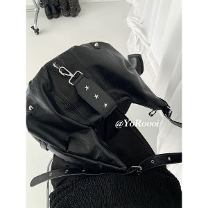 YoRoooi Retro Large Capacity Black Leather Folded Underarm Crossbody Bag Casual Style Double Strap Zipper Closure Shoulder Bag