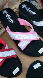 Sandal Wedges Wanita Silang Gliter | Sandal Wanita Selop Balok Silang Combinasi