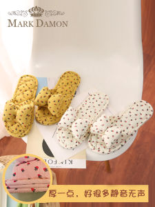 Dép Vải Cotton Mềm Không Tiếng Ấm Áp Mùa Xuân Thu Mới Phong Cách Hàn Quốc Thắt Nút Bướm Hoạt Hình Trong Nhà