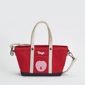 Tagi Imagine Apple Color Matching Design Large Capacity Qutongqin Retro Shoulder Bag Canvas Tote Satchel Crossbody Bag