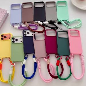 LS | Ốp Điện Thoại Silicone Màu Kẹo Ngọt Cho iPhone 17/16 Pro Max Chống Sốc Mềm Mại Kèm Dây Đeo Ngắn Thời Trang Phụ Kiện Bảo Vệ