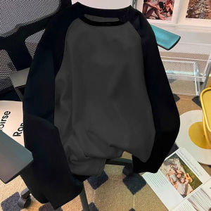 Mens Heavyweight Fleece Lined Loose Fit Thickened Thermal T-shirt Winter Warm Inner Wear Color Block Modern Style Long Sleeve