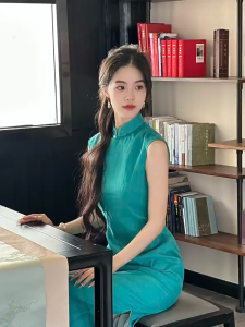daidai (Ready Stock) Woman Jade Green Cheongsams Girl Qipao Dress Elegant Traditional Retro 开襟手缝盘扣长款无袖旗袍中式显白连衣裙国风长裙