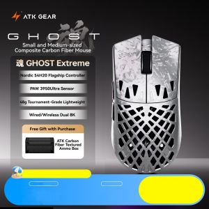 ATK GHOST+ Dual 8K Wireless Gaming Mouse 48g Carbon Fiber Hollow 0.163ms PAW3955Master Ergonomic Small Hands for Valorant PC