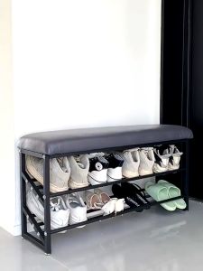 Shoe Rack Organizer with Seat Cushion Shoe Stool Cabinet Oragizers 2 in1 Shoe Rack Sitting Shleves Shoe Changing Bench