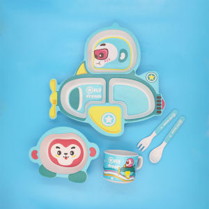 Ultraman Tableware Baby Plate Grid Cartoon Cute Household Bamboo Fiber Kids Solid Food Bowl Spoon Gift Set