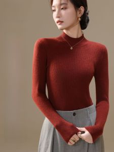 miiow | Womens Long Sleeve Woolen Knitted Sweater Half High Collar Catman Style Autumn Winter Inner Wear French Bottoming Top