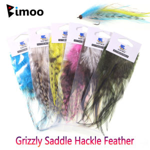 Bimoo 10pcs/Pack Grizzly Saddle Hackle Feather Rooster Hair Fly Tying Material For Bass Bug Pike Steelhead Flies Streamer