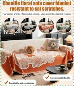 Chenille Flower Sofa Cover Cloth AntiCat Scratch Universal Blanket All-season Neutral Non-Slip Sofa Cushion Towel