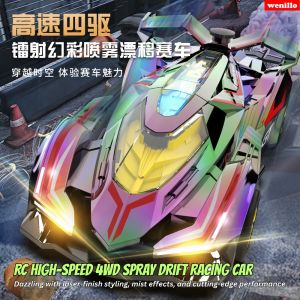 2.4GHz High-Speed 4WD Remote Control Spray Drift Racing Car with LED Lights