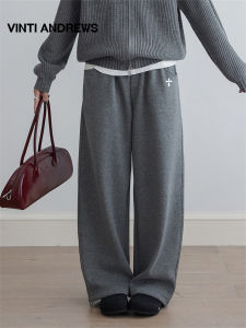 Fleece Lined Grey Womens Jogger Pants Wide Leg