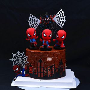 Spiderman Q Version Birthday Cake Decoration Plugin Childrens Party Favor Black Building Double Layer Baking Costume Decoration