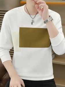 HENGYUANXIANG | Spring Autumn Mens Sweatshirt Casual Loose Long Sleeve Base Shirt Fashionable T-shirt Color Block Design Comfortable Cotton Blend