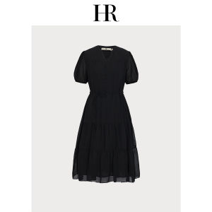 Romantic French Style V-Neck Silk Dress Womens Summer Holiday Dress 100%  Silk Midi Dress with Belt And Puffy Sleeves