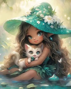 Kayou | Diamond Painting Cute Girl And Cat Dog DIY Cross Stitch Embroidery Sets Full Round/Square Diamond Mosaic Portrait Decor