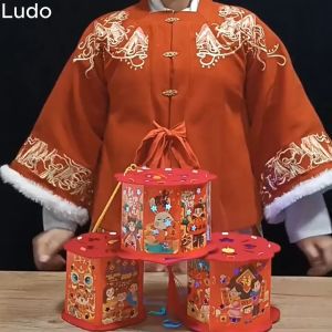 Lồng Đèn Trung Thu Giấy Thủ Công LUDO Phát Quang Phong Cách Trung Hoa Độc Đáo Có Cán Cầm Và Đèn Led